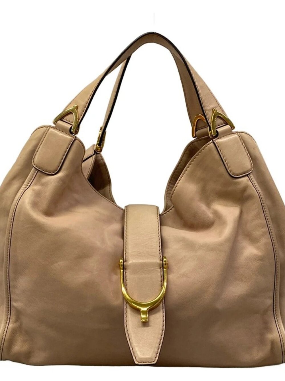 GUCCI Soft Stirrup 296856 Pink Beige Leather Handbag